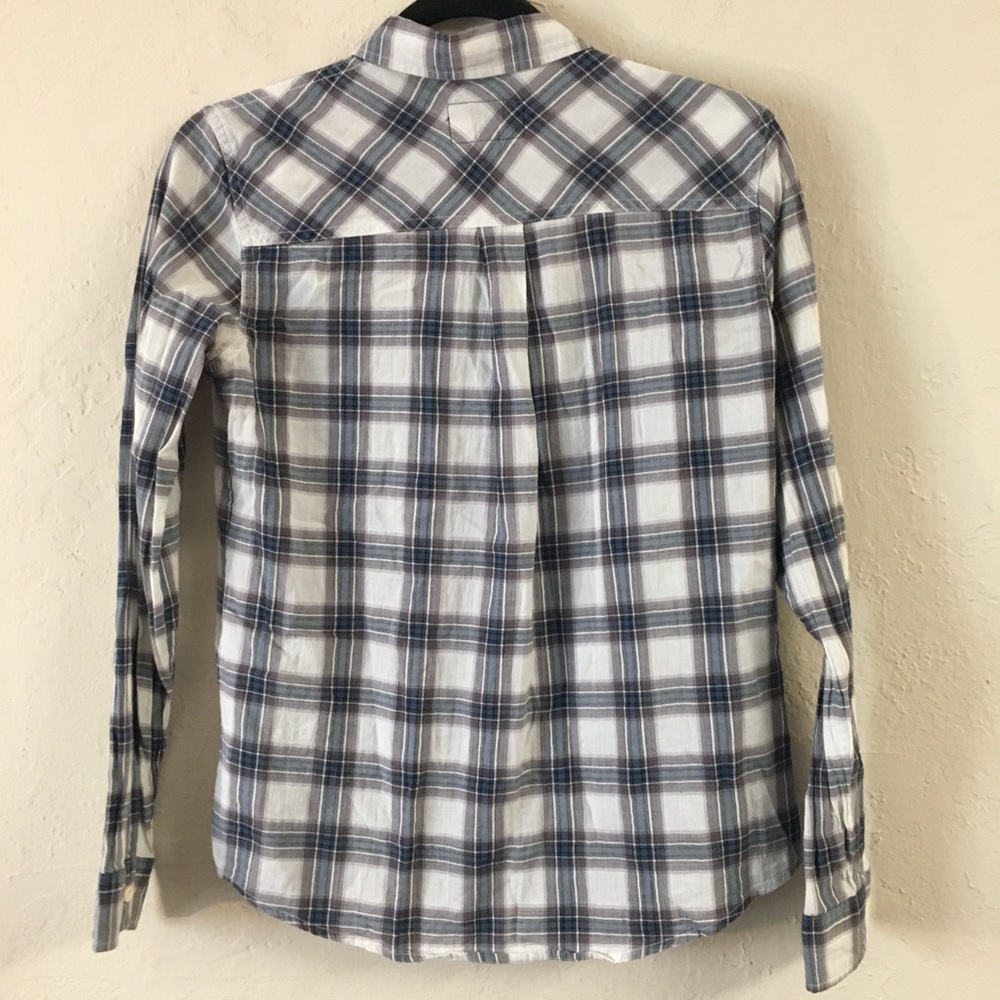Current Elliot Plaid Button Down Blouse Size 0= US 2 Blue Fall Casual Cotton - Picture 8 of 10
